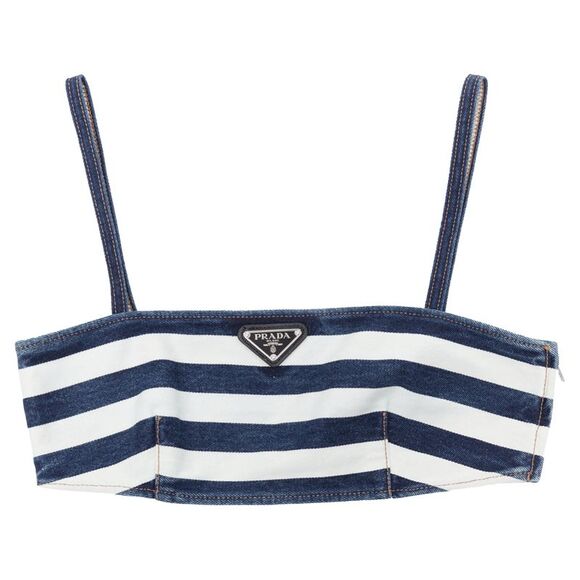 Prada | Tops | New Prada Blue White Striped Black Triangle Logo